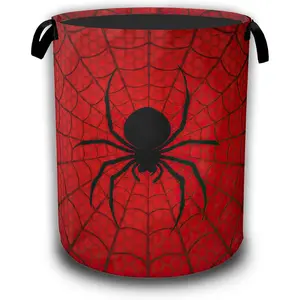 Red Web Laundry Baskets,Laundry Hamper,Basket with Handles for Bedroom College Dormitory Living Room Nursery Organizer 16"x20.8"