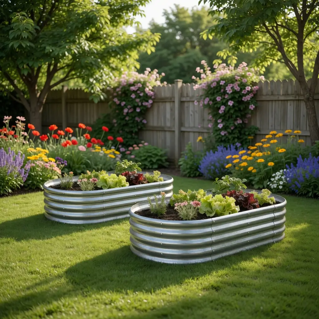 2-Pack Galvanized Raised Garden Bed Kit - Outdoor Oval Large Metal Planter Box, Rustproof Planting Container for Vegetables, Sturdy Elevated Option for Backyard Patio Gardening, Flower Pots & Planters