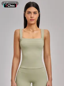 High Elasticity Square Neck Yoga Tank Top with Chest Padding, Outdoor Fitness Sports Bra for Women, Style