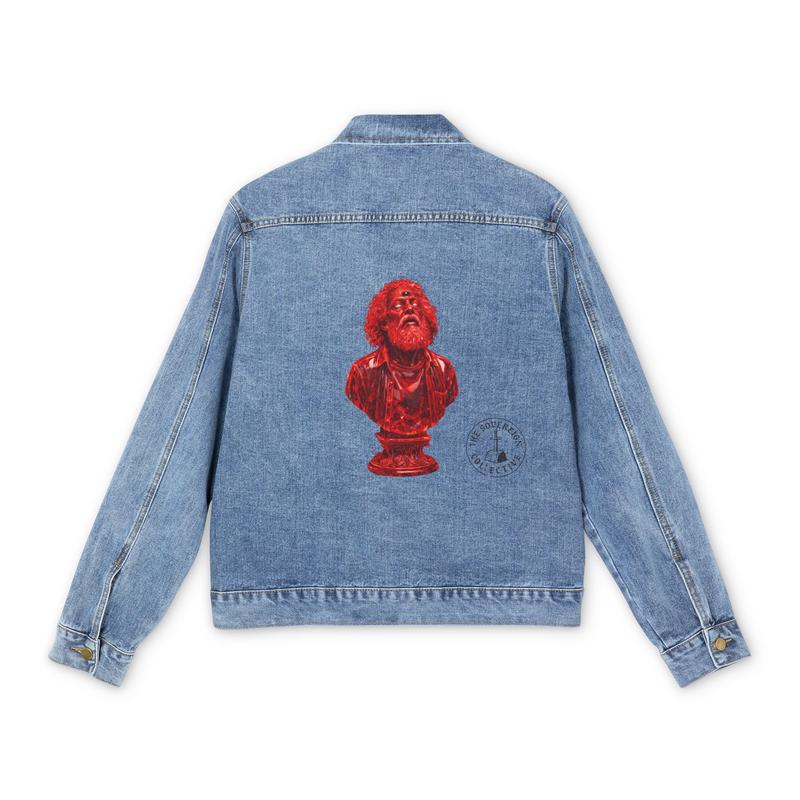 Red Classical Bust Graphic Denim Jacket | Sculpture Back Patch