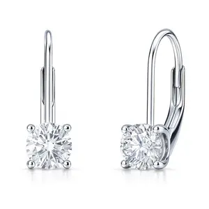 Solitaire CZ Leverback Earrings in Sterling Silver
