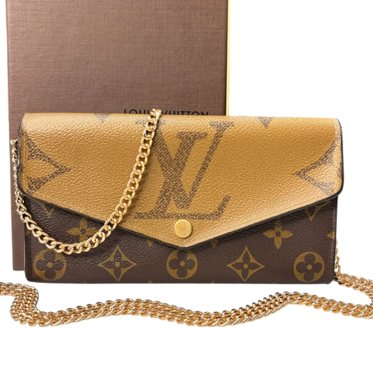Pre-owned Louis Vuitton Coated Canvas Crossbody Bags Reverse Monogram Sarah Wallet with added Chain