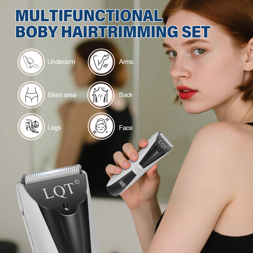 LQT Electric Body Hair Trimmer for Men and Women, Rechargeable Cordless Groin Hair Trimmer with LCD Display,  Leg, Armpit, Chest Hair, Home Salon Use, Ergonomic Design, Ideal Gift for Him Her, Safe Body Hair Removal Tool for Sensitive Skin