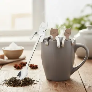 Creative Hanging Coffee Stir Spoon: Heat-Resistant, Non-Slip Cartoon Design, Dishwasher Safe & Rust-Proof Stirring Stick, Fun Drip Cup Hanger for Home & Office Kitchen Tools