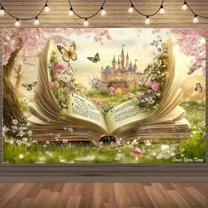2D Flat Banner 1pc, High-Definition Polyester Wall Hanging, Magical Castle, Butterflies, Flowers, Party Decor, Birthday Gift, Room Decoration
