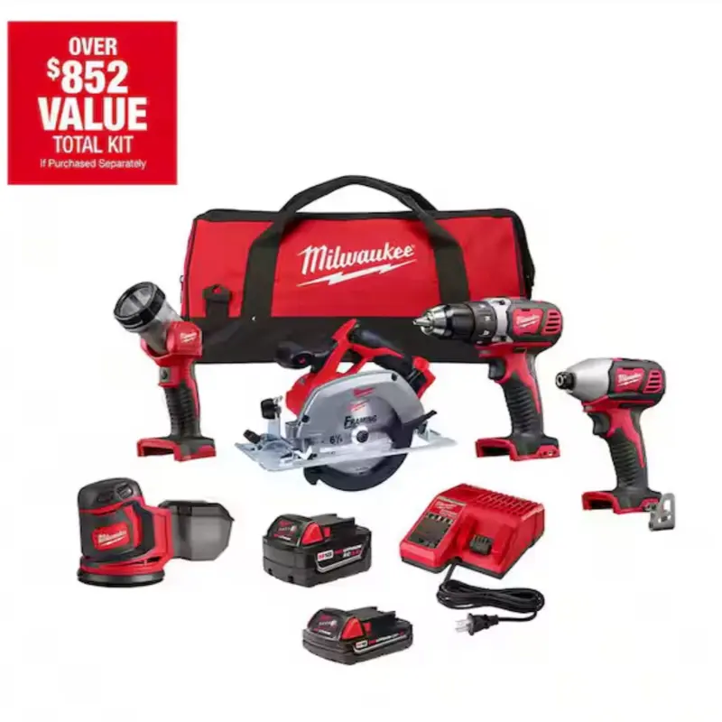 Milwaukee M18 18V Lithium-Ion Cordless Combo Kit (5-Tool) with 2-Batteries, Charger and Tool Bag