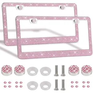 2 Pack Bling License Plate Frames Premium Sparkly License Plate Frame for Women Durable Pink Bling Car Accessories