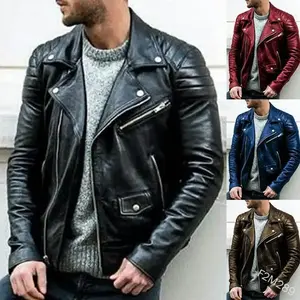 Men’s Leather Motorcycle Jacket with Stand Collar for Youth Punk Style