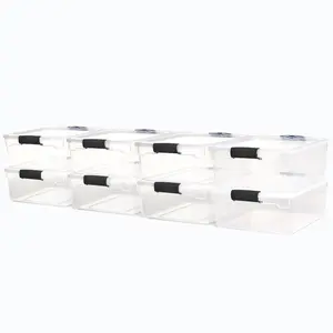 Homz 15.5 Qt Plastic Stackable Home Storage Container w/Lid, Gray Latch (8 Pack)