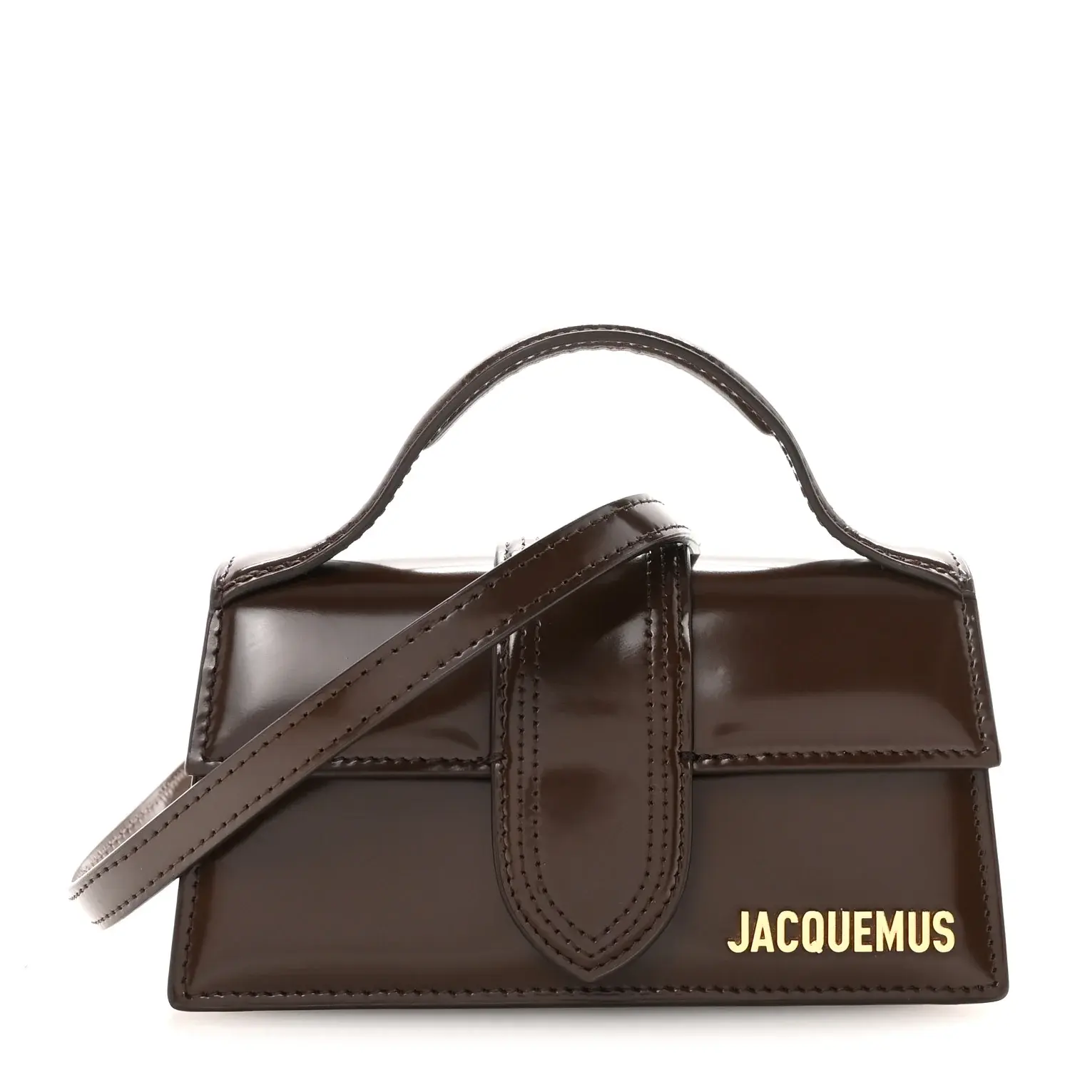 Pre-owned jacquemus Leather Shoulder Bags Glazed Calfskin Le Grand Bambino Midnight Brown