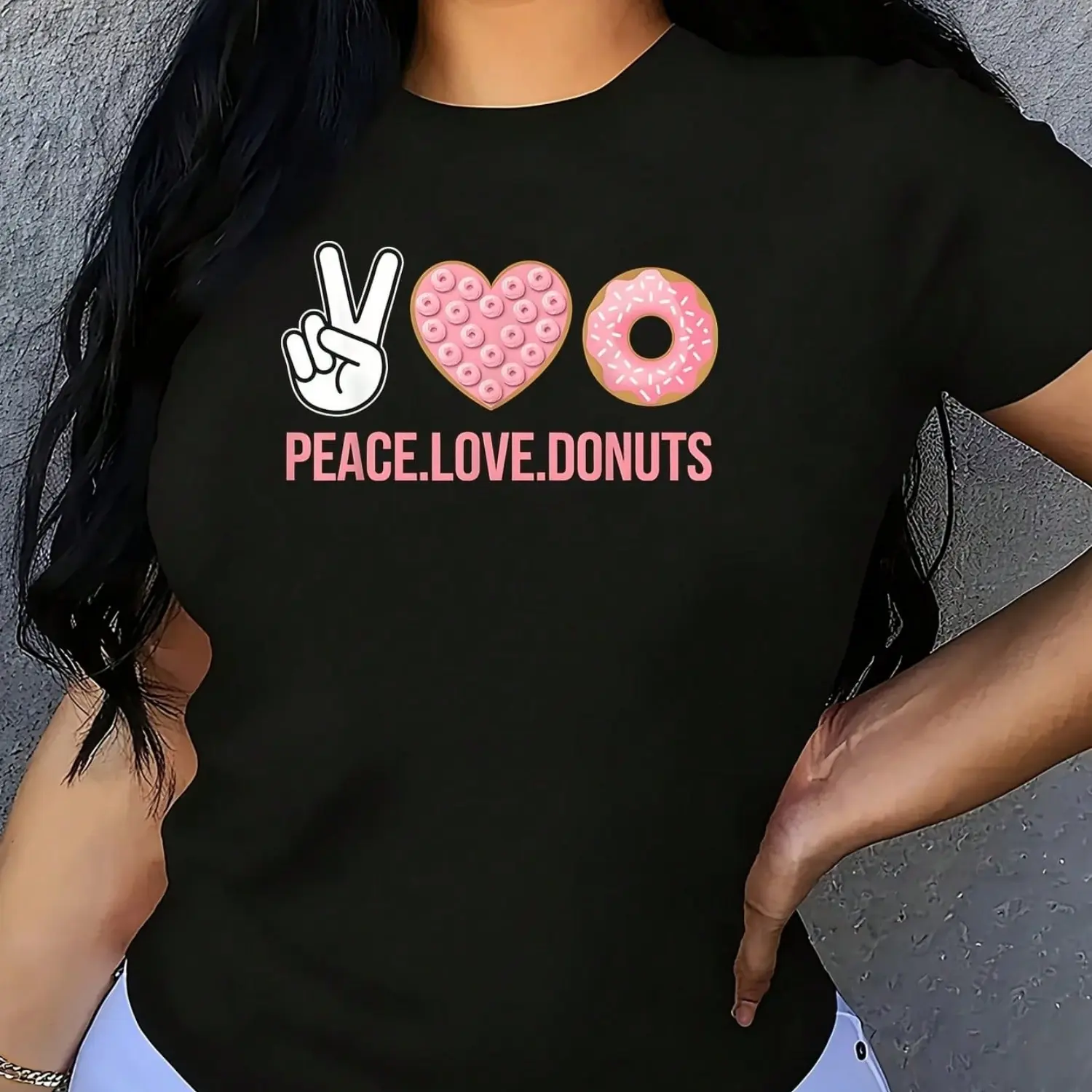 Donuts Love Doughnuts Foodie Donut Lover 1 Pcs Womens Plus Size T-Shirt Funny Oversized Graphic Short Sleeve Tee Novelty