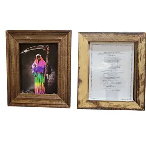 Santa MuerteSeven colors Holy Death Prayer Card Oracion  In Wooden Frame 5x4 Inches
