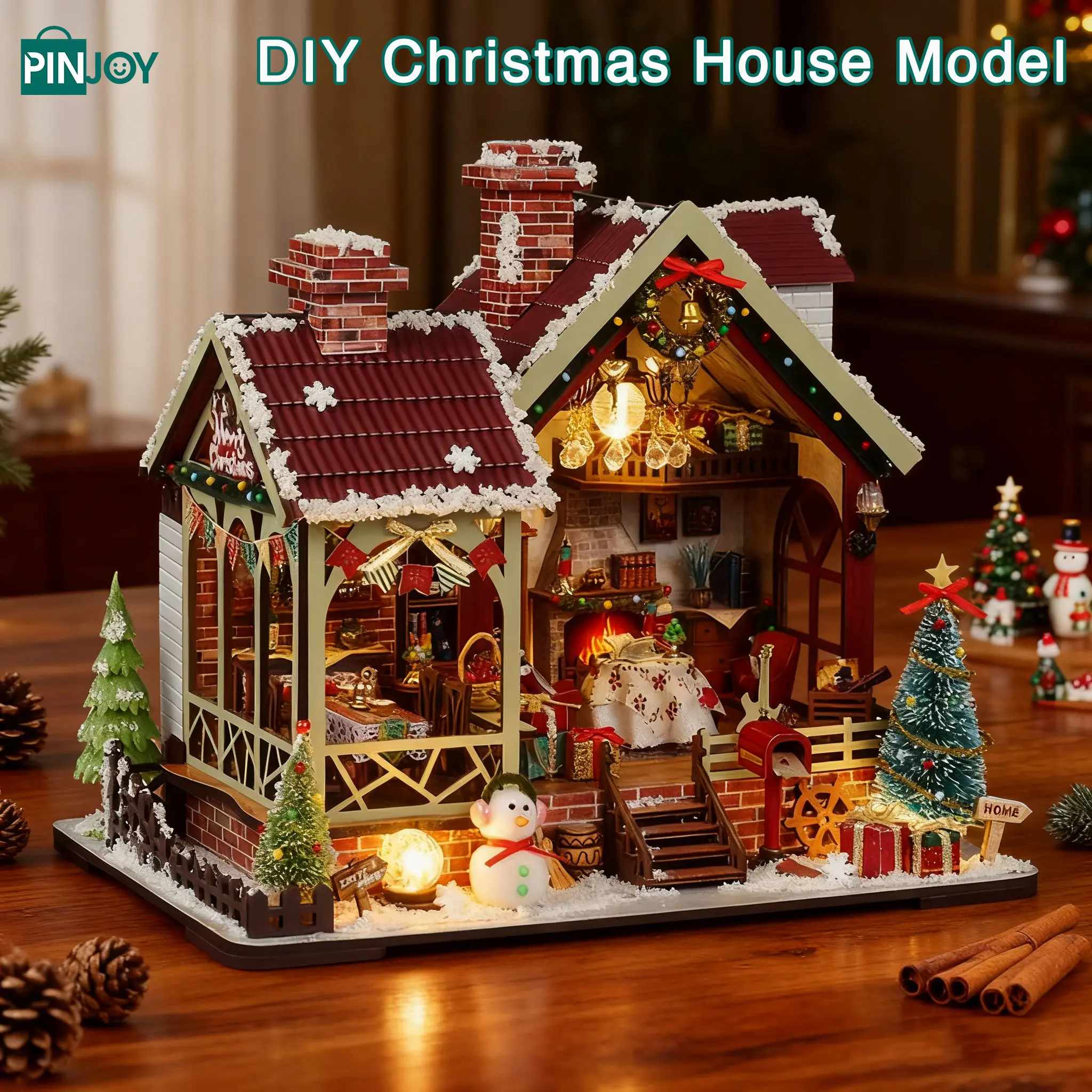 Wooden Christmas House Model, DIY Toy House Kit, 3D Puzzle Building Set, Creative Furniture Decor, Stress Relief Gift for Adults and Teens, Wooden Playhouse