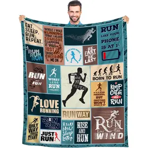 Running Gifts Blanket for Women, Men, Teens - Unique Runner Throw Blanket, Sports Theme for Adults, Children, Kids - 60"x50"