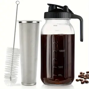 1/2 Gallon Cold Brew Coffee Maker Pitcher 64oz Glass Pitcher with Stainless Steel Filter, Handle & Lid, Leak-Proof Design, Ideal for Hot or Cold Water - Tea, Pots