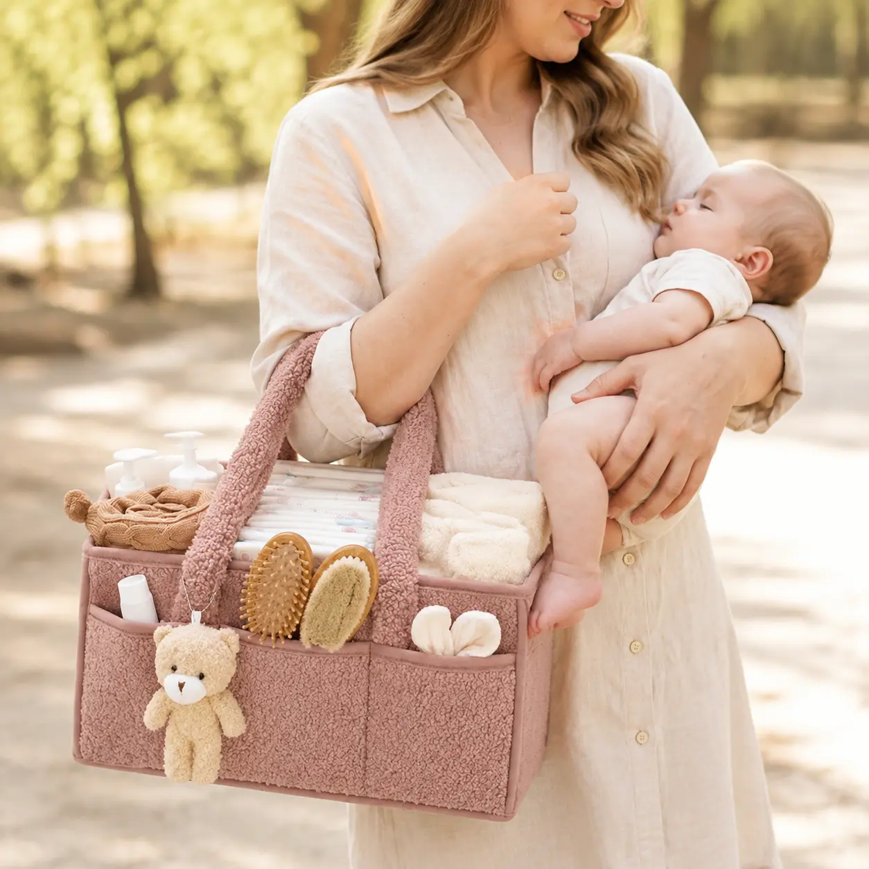 Multi-Purpose Portable Baby Diaper Caddy Organizer with Handle - Nursery, Car Storage Bin for Diapers, Wipes, Newborn Essentials, Gender-Neutral Baby Shower Registry Gift