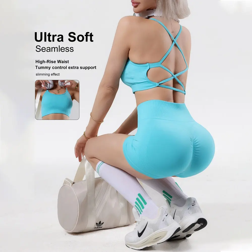 Women's 2-Piece Sporty Sports Underwear Set, Cross-Suspender Beauty Back Yoga Bra, High-Waist Belly & Hip-Lift Fitness Biker Shorts for Yoga, Fitness Women's 2-Piece Sporty Sports Underwear Set, Cross-Suspender Beauty Back Yoga Bra, High-Waist Belly & Hip-Lift Fitness Biker Shorts for Yoga, Fitness