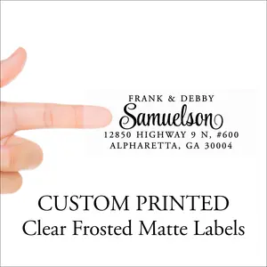 Clear Return Address Labels - Mailing Stickers, Frosted Transparent Custom Printed Return Address Label Sheets - Professional, Business,  Wedding, Envelopes, Mail 4 Lines, 150 Labels