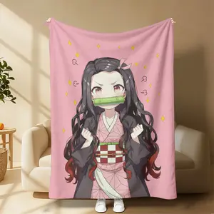 Cute Nezuko Anime Blanket Cozy Fluffy Plush with Sparkle Stars for Kimetsu No Yaiba Lovers!Sparkle Pink Nezuko Blanket Plush for Kawaii Bedroom Decor & Snuggles Fun & Cozy Gift to Your Demon Slayer Obsession A gift suitable for fans, friends and children