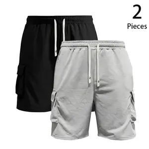 Men’s Summer Two-Piece Drawstring Cargo Shorts, Multi-Pocket Trendy Style, Comfortable Drape, Suitable for Streetwear, Casual Wear, and Outdoor Activities