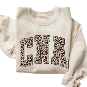Made in USA, CNA Leopard Sweatshirt, Nursing Assistant Graphic Crewneck Sweater, Healthcare Worker Appreciation Apparel, Hospital Shift Streetwear, Graduation Gift Idea For Women for Men