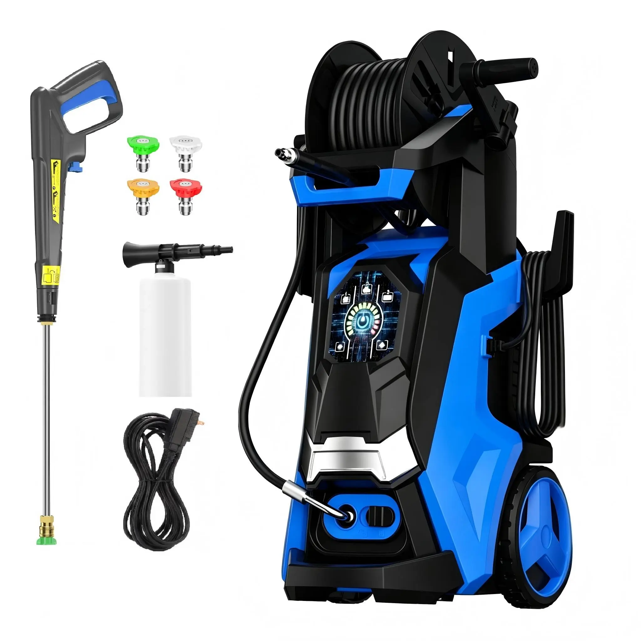 Electric Pressure Washer 5560PSI MAX 3.8GPM, 15 Level Adjustable Touch Screen, Efficient Cleaning Performance, with 4 Adjustable Nozzle, 500ML Foam Cannon, Stainless Steel Lance, Total Stop System for Car Wash, Home, Patio, Driveway Cleaning