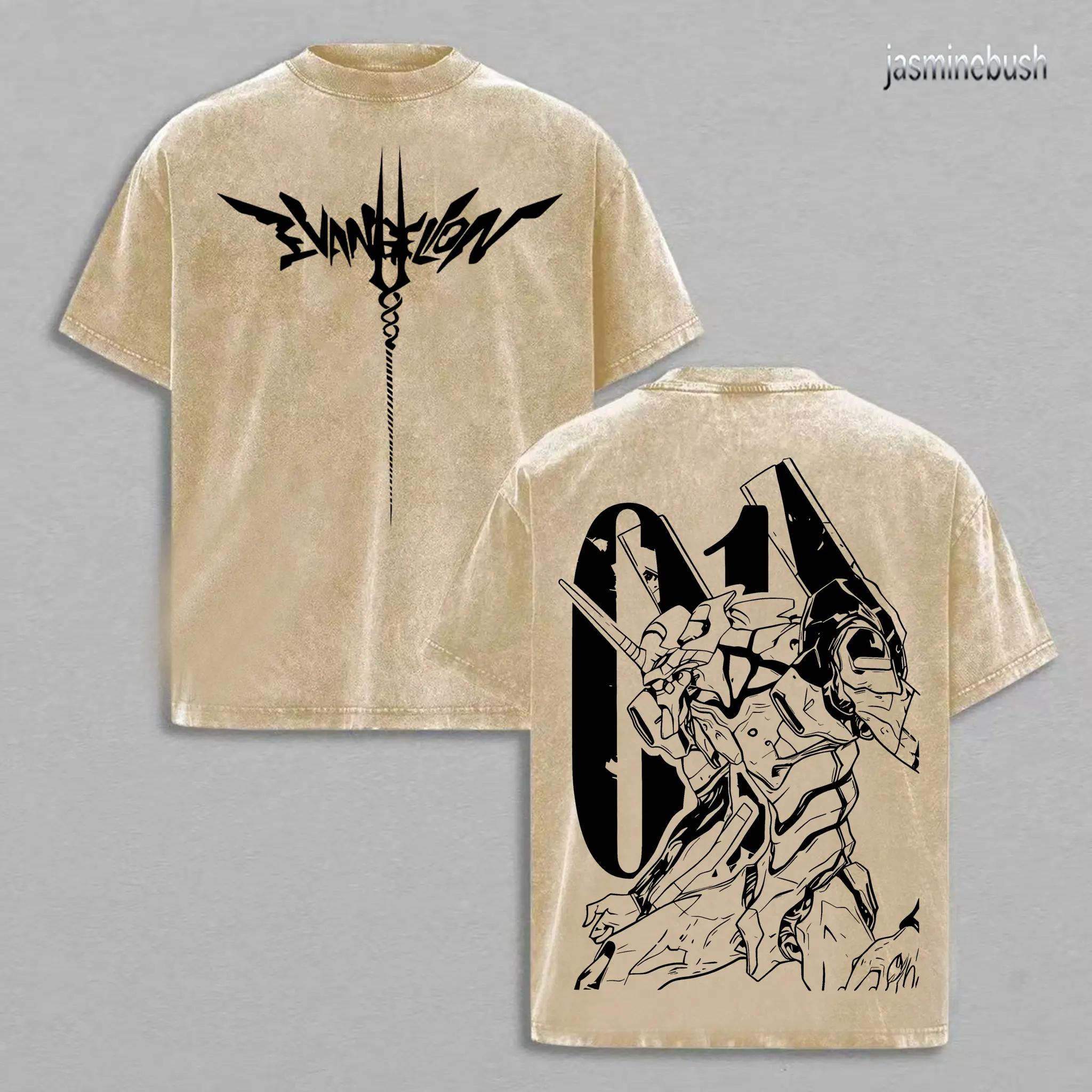 Unisex Retro Anime Graphic Oversize Tee - Menswear Casual 90s Mecha Streetwear, Vintage Acid Wash Short-Sleeve Round Neck Heavy Cotton Loose-Fit Top, Multi-Size