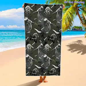 Vintage Dinosaur Skeleton Print Beach Towel, Soft Absorbent Quick-Dry Fabric, Unisex Large Size, Perfect Gift