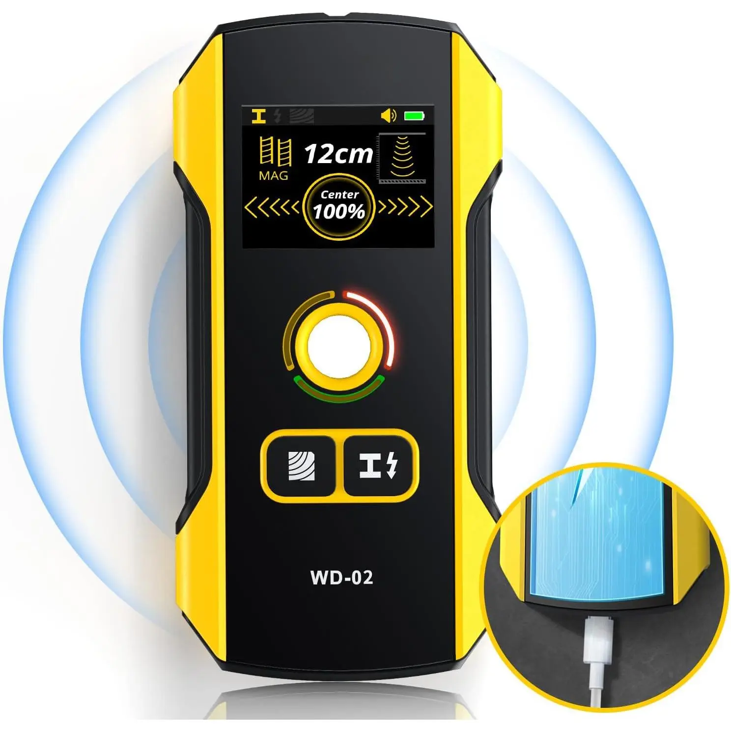 Stud Finder Wall Scanner - Upgraded WD-02 TFT Display Electronic Stud Detector with HPC Chip, Wall Scanner with Positioning Hole for Center and Edge of Wood AC Wire Metal Studs Joist Pipe