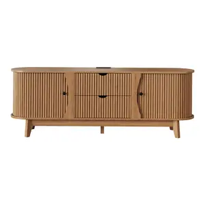 Modern Fluted TV Stand for TVs up to 70", 62.9"L Wood Entertainment Center with 2 Drawers, Media Console Table Media Cabinet for Living Room Bedroom