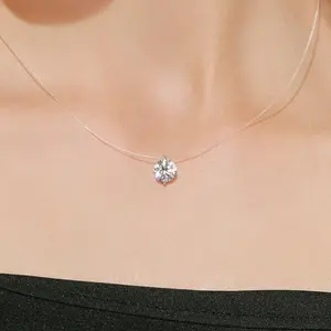 【VVS】Mermaid's Tears Invisible 2CT Clear Nylon Thread Necklacevvs Synthetic Moissanite Necklace,Birthday Mother's Day Gift for Men Women Wedding initial pendant