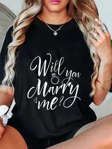 100% Cotton Unisex Wedding Proposal Will You Marry Me - Engagement Outfit Gift Round Neck Short Sleeve T-Shirt Women's Men Graphic Tee