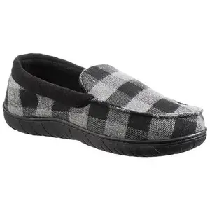 totes Men's Loafer Buffalo Checker Slippers Grey & Black House Shoes for Men - Low Loafer Slippers (us_footwear_size_system, adult, men, alpha, medium, large)