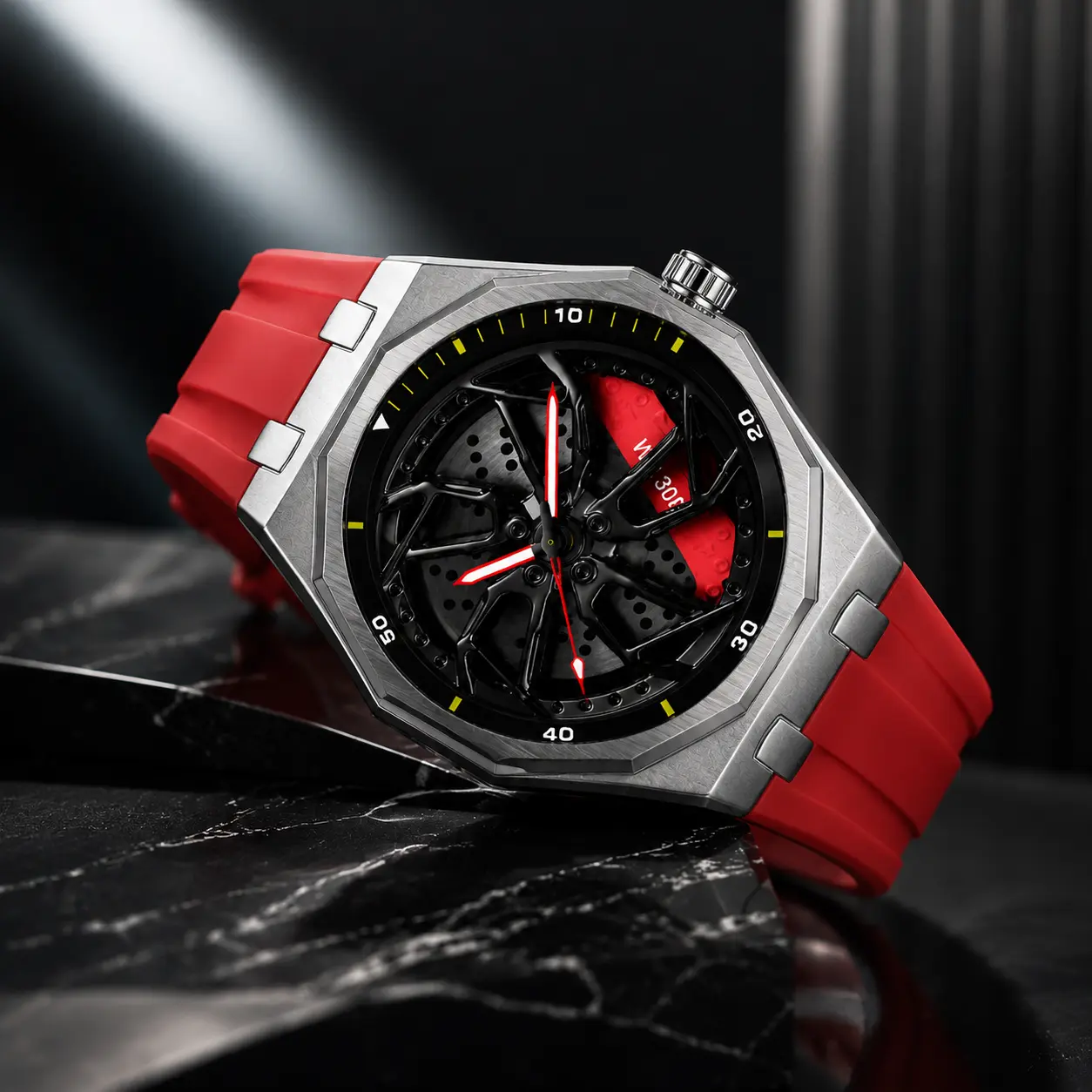 Viral 360° Rotating Car Wheel Dial Men's Quartz Watch | Octagonal Alloy Waterproof Wristwatch with Luminous Hands | Trendy Spinning Rim Hub Sport Watch for Men | Perfect Fashion Accessory & Unique Gift for Car Enthusiasts Everyday Wear