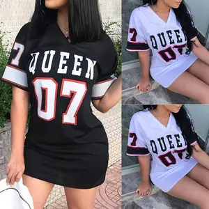 Casual Hip-Hop 07 Letter Print Spring Summer Short Sleeve T-Shirt Dress