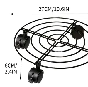 Round Brown Metal Plant Caddy with Wheels 27CM/10.6IN Diameter 6CM/2.4IN Height Portable Garden Accessory