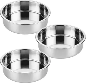 Set of 3 Stainless Steel Cake Pans - 8 Inch Round Layer Cake Baking Pan Molds, Stackable Even Heating Baking Set, Dishwasher Safe Bakeware Tins for Home Bakers, Birthday Party Wedding