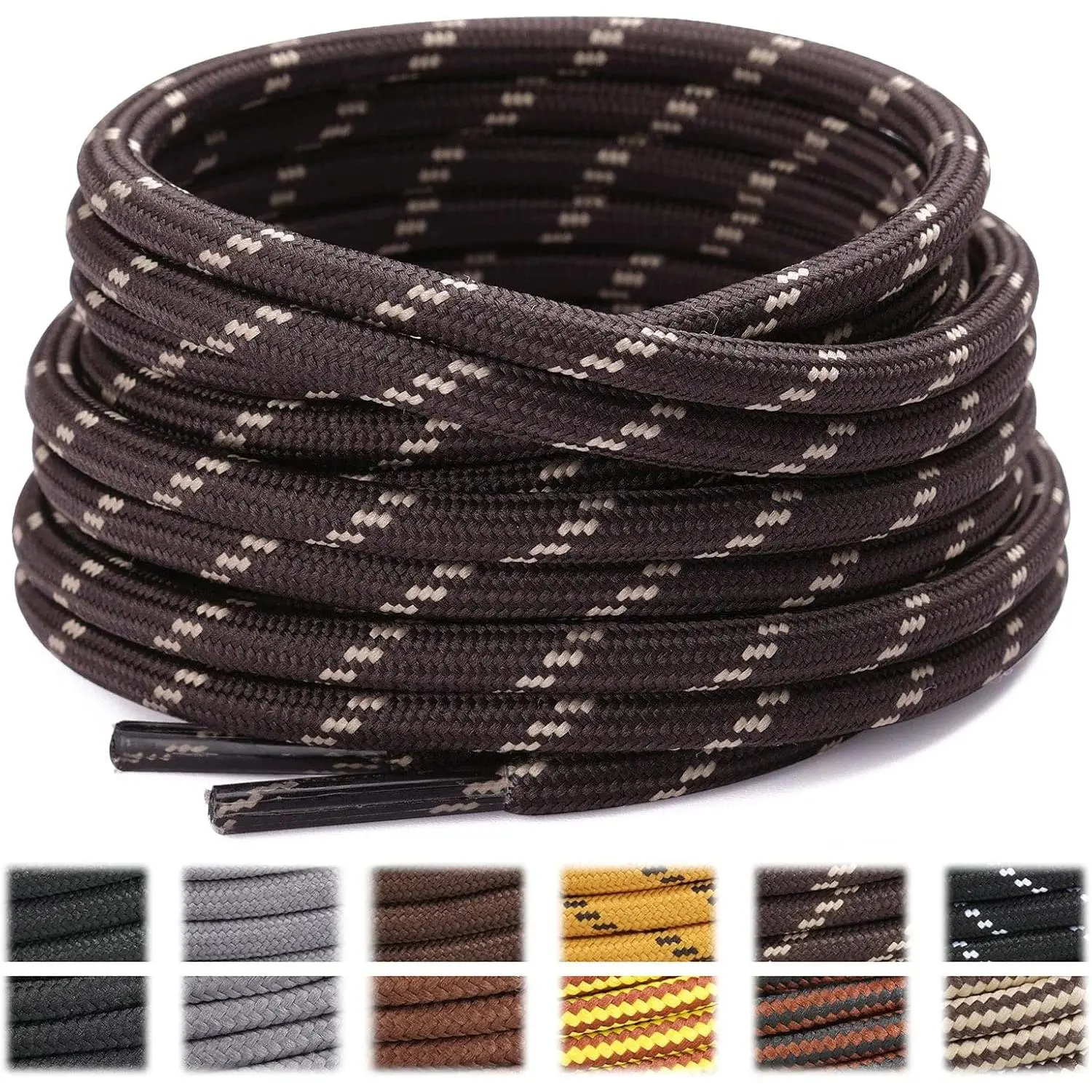 Round Dotted & Striped Boot Laces (2 Pairs), Heavy Duty Polyester Wear-Resistant Lace Up for Hiking, Work Boots & Outdoor Footwear, Bootlace Lace Up, Footwear Lace