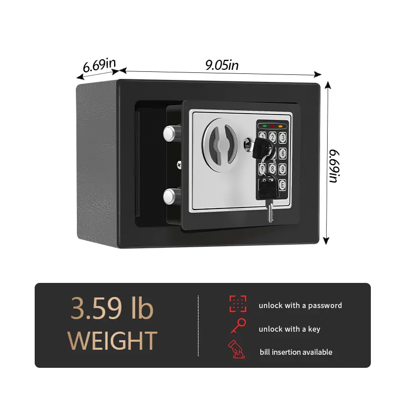 pandaVault Heavy-Duty Steel Money Storage Box with Dual Lock System, Password & Emergency Key Access, Secure Storage for Cash, Coins, Jewelry & Small Valuables for Home, Office Use, Practical Gift Option