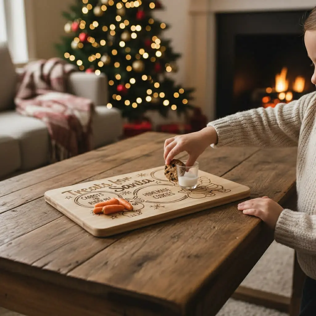 Santa Mini Tray Board | Christmas Eve Cookie & Milk Tray | Engraved Holiday Bamboo Board