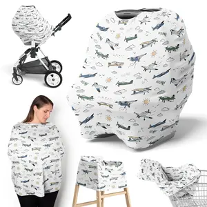 Sweet Jojo Designs Green Vintage Airplane Boy Infant Baby Car Seat Cover for Nursing, Breastfeeding, High Chair, Shopping Cart, Stroller, Carseat Canopy Carrier Multipurpose Use-Transportation, Clouds
