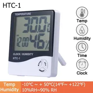 Temperature Humidity Meter, 1 Count Outdoor/Indoor Electronic Thermometer Hygrometer with Clock, LCD Digital Display, Sensor Head And Humidity Monitor