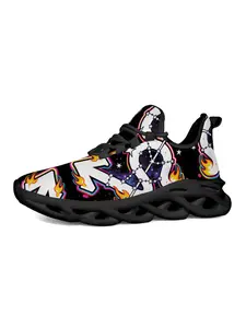 Flame Letter Zodiac Print Sneakers, Street Fashion Personality, Vibrant Art Style, Hollow Out Shock Absorption, Perfect for Skate Park