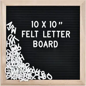Felt Letter Board with 294 Letters, Numbers, Symbols - 10x10 inch Changeable Message Board with Wooden Frame Wall Mount Black