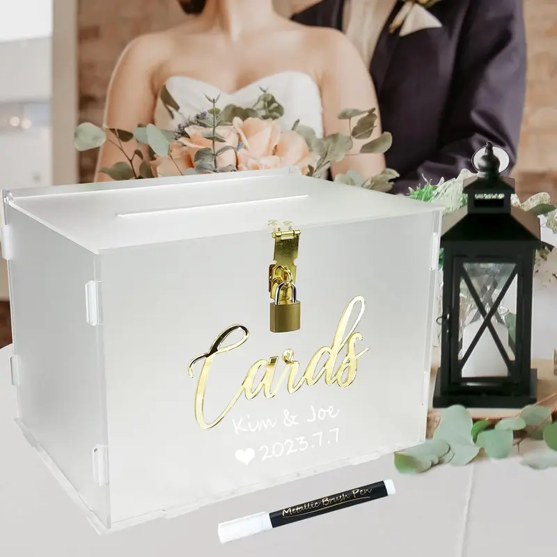 11" Locked Acrylic Wedding Card Box, Frosted, for Reception & Honeymoon Fund.jewelry organizer.makeup organizer. Decor Gift Cover