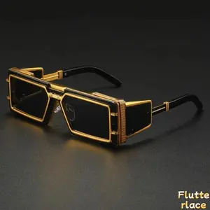 2026 Trendy Futuristic Rectangular Sunglasses for Women & Men, Black-Chrome Metal Frame with Unique Cut-Out Accents, Edgy Fashion Shades for TikTok, Festivals, Concerts, Beach & Daily Wear