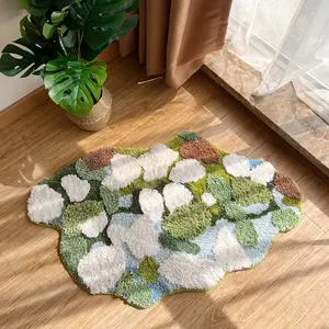 LAKEA Irregular Tufted Moss Forest Bedroom Rug Green Plant Forest Door Bedside Mat Fluffy Foot Carpet Floor Safety Pad Home Room Decor