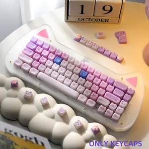 XVX Lavender Pink Cat MAO Profile Keycaps Smooth Cute 148-Key for Keyboard 61 64 68 78 87 96 98 104 108（only keycap, not include a keyboard）