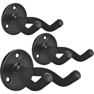 Guitar Wall Mount 3 Pack, Guitar Hanger with Rotatable Soft Guitar Holder for All Size Guitars, Solid Metal U-Shaped Guitar Wall Hanger for Acoustic Electric Guitar, Bass, Guitar Hooks for Wall