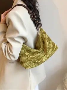 New Simple Beaded New Style Small Handbag, Fashion Versatile Casual Shoulder Bag, Armpit Bag Suitable for Commuting Shopping Travel Velvet Bag Women, Crossbody Purses